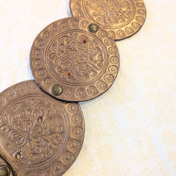 Women's Vintage Leather Boho Disc Belt (Brass, Copper, Bronze) - Picture 8 of 10